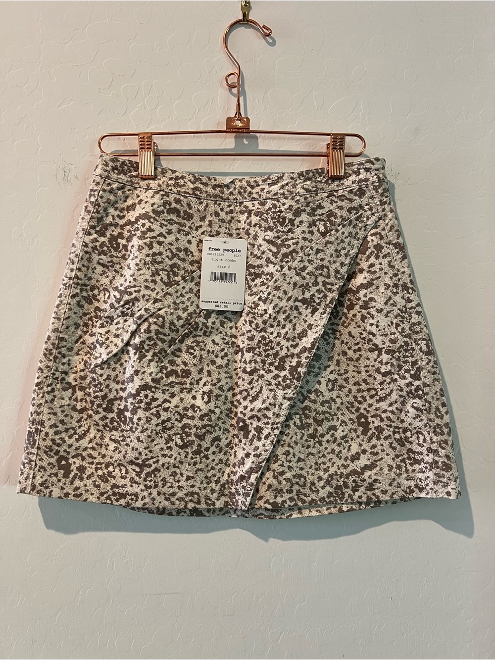 Free People Taupe and Cream Animal-Print A-Line Mini Skirt